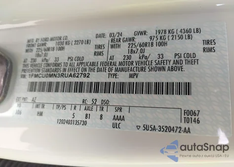 2024 Ford Escape St-Line from USA, damaged, VIN 1FMCU0MN3RUA62792